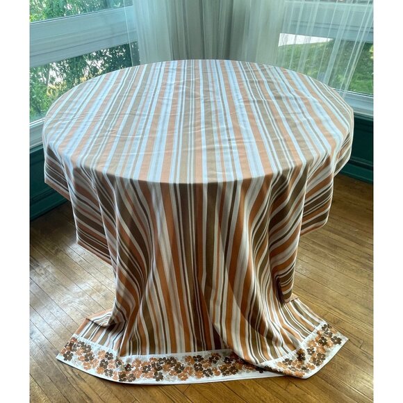 Rare vintage 70s King size flat / top sheet, flower power, 2 tones beige, brown - Picture 3 of 9